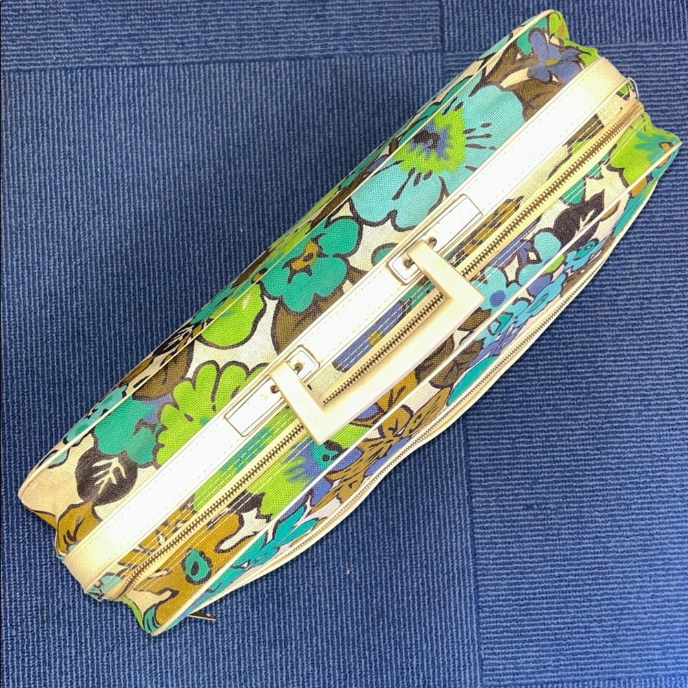 RARE VINTAGE Flower power Canvas TRAVEL WEEKENDER zippered top handle 70s Bag - Picture 2 of 9